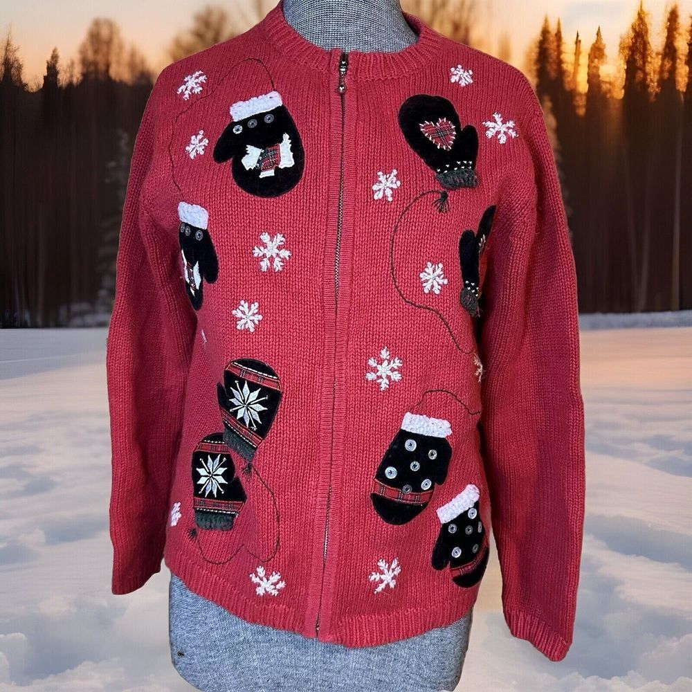 Croft And Barrow Embroidered Christmas Sweater Women's Medium‎ Winter Snowflakes